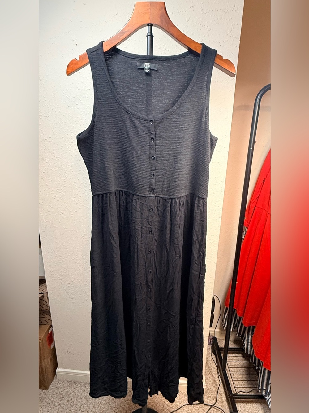 FRYE Black Mixed Media Button Front Sleeveless Midi Maxi Dress - Picture 3 of 9